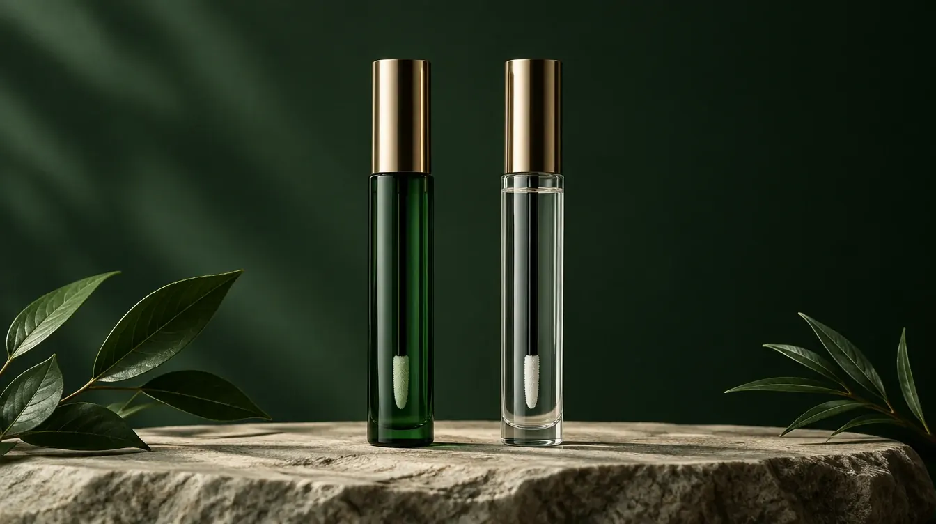 Zwei Wimpernserum-Flakons nebeneinander im Vergleich